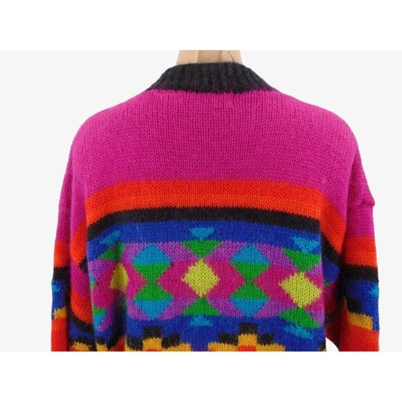 Workshop Fenn Wright Manson Mohair Blend Sweater M Vintage 80s Geometric Pink - Picture 5 of 10